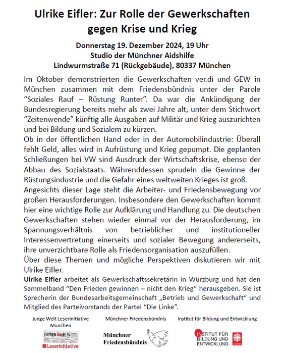 Ulrike Eifler: Zur Rolle der Gewerkschaften gegen Krise und Krieg