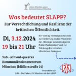 Was bedeutet SLAPP? Zur Verrechtlichung und Resilienz der kritischen Öffentlichkeit – Vortrag am 3. Dezember 2024